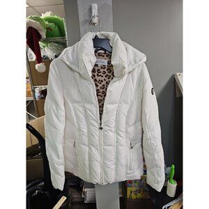 Calvin Klein Quilted Ribbed Duck Down Puffer Jacket Womens M Zip Pockets EUC